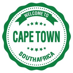 WELCOME TO CAPE TOWN - SOUTH AFRICA, words written on green stamp