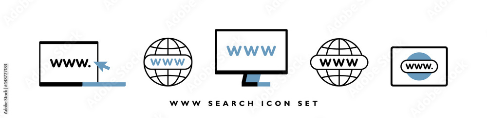 Poster www flat line icon set with computer, phone, laptop and tabled. internet browser search bar with glo