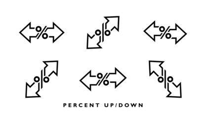 Set percentage arrow with percent sign. Percentage arrow up and down line icon. Design concept for banking, credit, interest rate, finance and money sphere