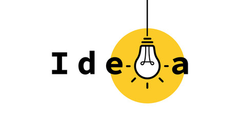 Idea text expression with light bulb and rays. Ideas, Tips and Tricks. Logo design. Vector illustration
