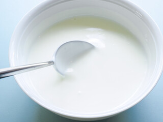 Low fat organic natural yogurt in a white bowl
