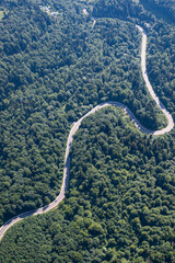 Aerial view on mountain road from drone