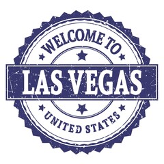 WELCOME TO LAS VEGAS - UNITED STATES, words written on blue stamp
