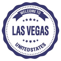 WELCOME TO LAS VEGAS - UNITED STATES, words written on blue stamp