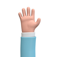 Cartoon 3D hand showing number 5 with fingers. 3D Rendering.