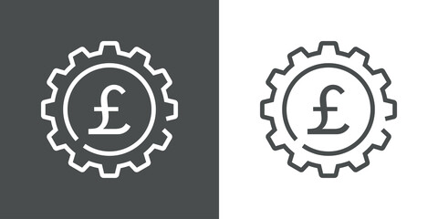 Obraz premium Proceso financiero. Logotipo engranaje con símbolo de la libra con lineas en fondo gris y fondo blanco