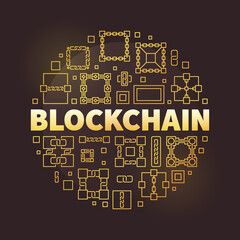 Blockchain Technology vector round golden line illustration