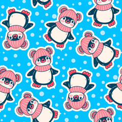 Seamless pattern with cute penguins