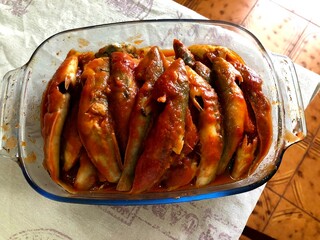 Donzella fish cooked with tomato sauce