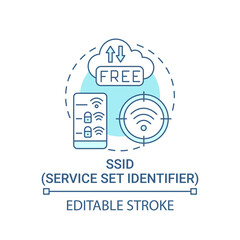 Service set identifier blue concept icon. Network individual name abstract idea thin line illustration. Wireless connection id. Vector isolated outline color drawing. Editable stroke