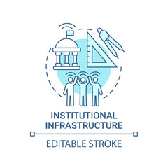 Institutional infrastructure blue concept icon. Organizational structure abstract idea thin line illustration. Political and economic systems. Vector isolated outline color drawing. Editable stroke