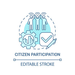Citizen participation blue concept icon. People involvement abstract idea thin line illustration. Group of people take decision together. Vector isolated outline color drawing. Editable stroke