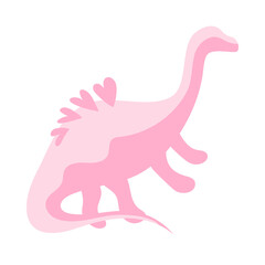 Cute pink dinosaur, baby element for girls. Children's element for design - pink dino with heart on back. Stock vector illustration isolated on white background. Pink dino element - decorate nursery.