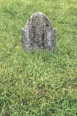 Tombstone on green grass. Copy space available on the bottom of the picture