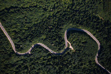 Aerial view on mountain road from drone