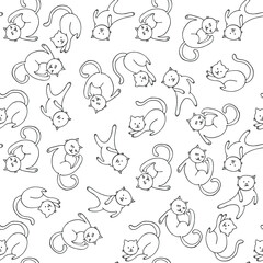 Funny vector seamless pattern with hand drawn difference cats, paws, naive childish ornament. Doodle pattern for printing on fabric, clothing, wrapping paper, wallpaper for a kid's room, baby things