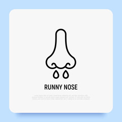 Runny nose thin line icon.  Allergy symptom. Modern vector illustration