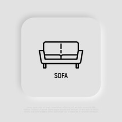 Fototapeta premium Sofa, cozy coach thin line icon. Living room decoration. Furniture for apartment. Modern vector illustration.