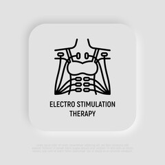 Electro stimulation therapy thin line icon, electrodes on woman's body. Modern vector illustration.