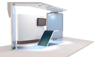 Exhibition Booth, Advertising POS POI Promotion Counter, Retail Trade Stand, 3D Render