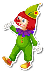 Sticker template with happy clown cartoon character