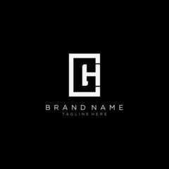 Initial letter GH square logo, monogram line art style design template. Black background.