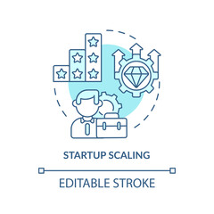 Startup scaling blue concept icon. Business growth. Company development and successful management.Project abstract idea thin line illustration. Vector isolated outline color drawing. Editable stroke