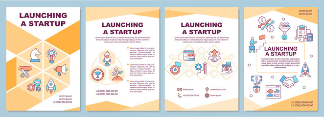 Naklejka premium Launching startup brochure template. Business development. Flyer, booklet, leaflet print, cover design with linear icons. Vector layouts for presentation, annual reports, advertisement pages