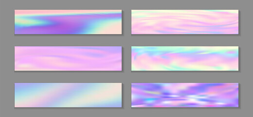 Neon holo hipster banner horizontal fluid gradient unicorn backgrounds vector set. Opalescence neon