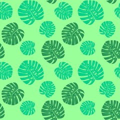 Seamless mint color tropical pattern with monstera leaves. Vector fashion design for textile print and stylish wallpaper