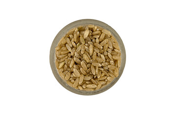 brown rice isolated. raw brown rice top view on white background
