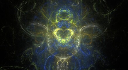 Beautiful Digital Fractal with dynamic lines and smooth flowing pastel colors showing radial and bilateral symmetry