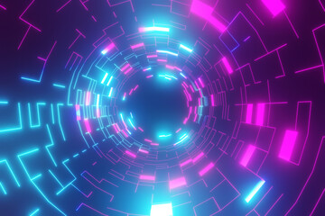 3D rendering background. Dark future background and circle tube wireframe with blue light reflection. showcase for products backdrop