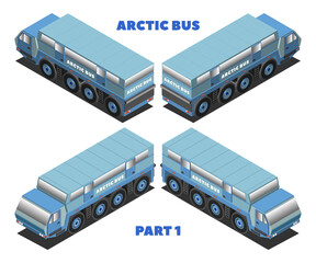 3d volumetric passenger transport. Arctic bus in four projections on a heavy four-axle chassis. Part 1