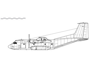 Transall C-160.  Vector drawing of military transport aircraft. Side view. Image for illustration and infographics.