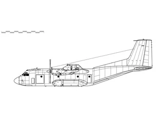 Foto op Canvas Transall C-160.  Vector drawing of military transport aircraft. Side view. Image for illustration and infographics. © Alex
