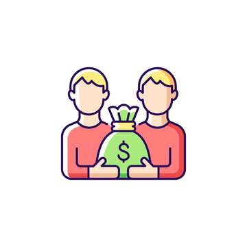 Pari mutuel prize RGB color icon. Dividing prize between same tier winners. Parimutuel betting. Paying cash claimants. Sharing lottery pool. Isolated vector illustration. Simple filled line drawing