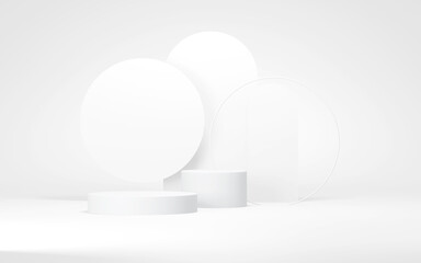 Podium abstract background. Geometric shape.white colors scene. Minimal 3d rendering. Scene with geometrical background. 3d render