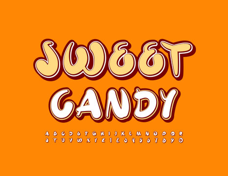 Vector cute emblem Steet Candy with artistic Font. Creative set of Alphabet Letters and Numbers set