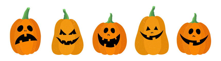 Pumpkin characters with grimaces on a white background. Halloween collection
