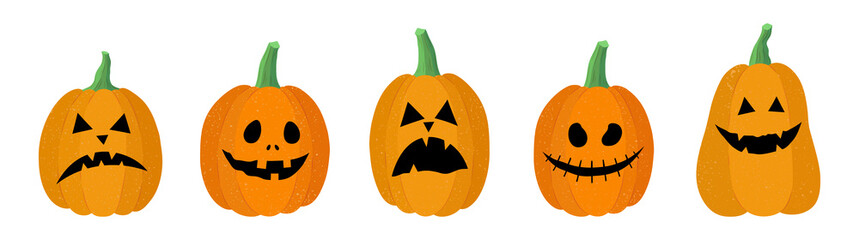 Pumpkin characters with grimaces on a white background. Halloween collection