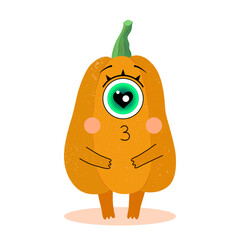 Funny pumpkin character in a flat style. Love. Halloween