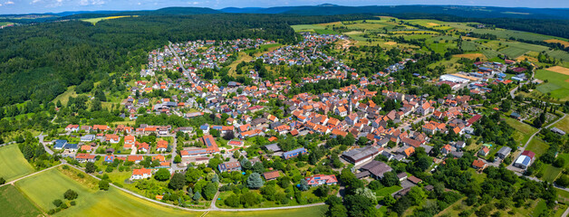 Fototapeta na wymiar Aerial view around the city Neunkirchen in Germany. On sunny day in spring 