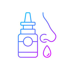 Nasal spray gradient linear vector icon. Relieve nasal discomfort. Cold relief. Treat sinus congestion. Thin line color symbols. Modern style pictogram. Vector isolated outline drawing
