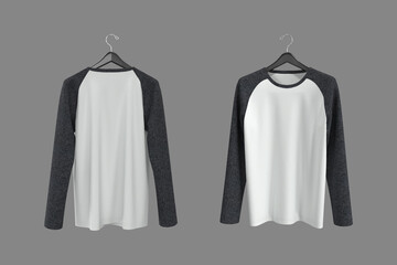 Long-sleeve raglan t-shirt mockup, 3d illustration, 3d rendering