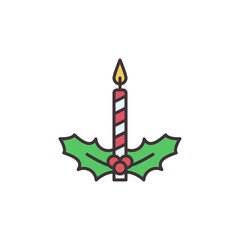 Candle with Mistletoe vector Christmas concept colored icon