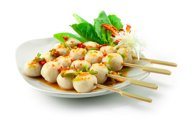 Fish Balls Grilled in Skewers with Spicy Sauce