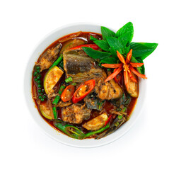 Spicy Curry Catfish with Peppers and Herbs Thai food