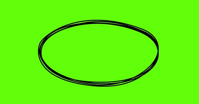 Animation of a sketch of a hand-drawn ellipse. 4K animation. Green screen