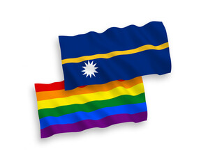 Flags of Republic of Nauru and Rainbow gay pride on a white background